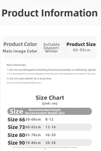 Detailed size chart for baby winter padded romper with height and weight recommendations