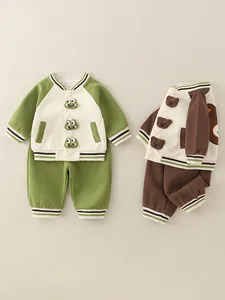 Baby boy baseball jacket and pants set with cute 3D frog and bear animal designs