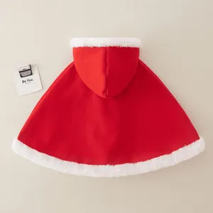 Capa tradicional roja Hanfu para niños con forro de piel sintética blanca y capucha