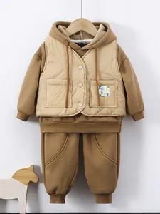 Set Abbigliamento Casual Caldo per Bambini Maschi Inverno Gilet Trapuntato Felpa Con Cappuccio E Pantaloni Sportivi Ispessito Foderato in Pile