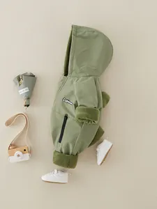 Tuta imbottita invernale neonato verde militare con fodera in pile e cappuccio caldo