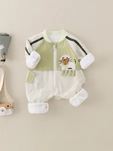 Winddichter Baby-Strampler mit Löwen-Stickerei und Reißverschluss für den Herbst