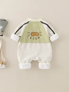 Baby-Strampler in Color-Block-Design mit Löwenstickerei und Stehkragen für Herbst