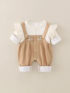 Baby Girl Long Sleeve Cotton Romper Floral Embroidery Lace Patchwork Princess Bodysuit Spring Autumn Jumpsuit Crawling Outfit
