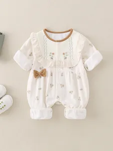 Neugeborenen Baby-Body mit Blumenmuster, Rüschenkragen, Stickerei und kleiner Schleife