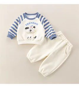 Infant cotton long sleeve sweatshirt and pants set with cartoon dog 3D detail