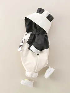 Infant panda hooded romper with cute 3D ears and plush pendant in black and white