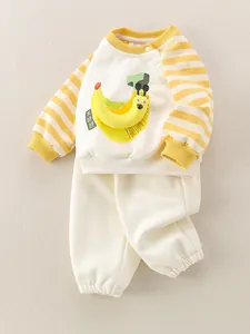 Baby cotton long sleeve sweatshirt and pants set with cute 3D banana cartoon pattern