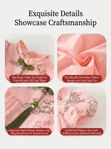 Robe chinoise rose pour bébé avec motifs traditionnels et détails de glands
