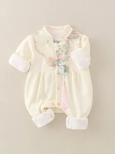 Barboteuse manches longues pour bébé fille avec nœud chinois et motif de paysage