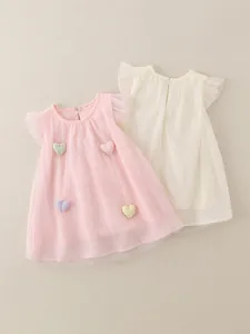 Prinzessinnenkleider für Mädchen aus Tüll in Rosa und Creme mit 3D-Herzapplikationen
