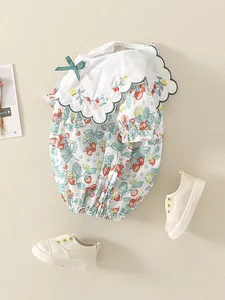 Kurzärmeliger Baby-Body für Mädchen mit Erdbeermuster und Rüschenkragen aus Baumwolle