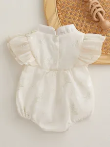 Barboteuse pour bébé fille de style chinois avec imprimé floral et manches à volants