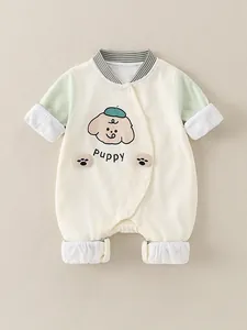 Baby Long Sleeve Romper Cotton Blend Cartoon Puppy Print Color Block Jumpsuit For Newborn Toddler Spring Autumn Grade A