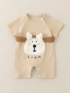 Baby Summer Short Sleeve Cotton Romper 3D Lion Design Infant Jumpsuit One Piece Outfit Snaps For Newborn Boys Girls