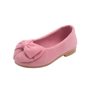 Scarpe da principessa rosa per bambine in finta pelle scamosciata con fiocco e suola antiscivolo