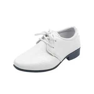 Weiße formelle Lederschuhe für Jungen im britischen Stil mit Texturmuster und Schnürung