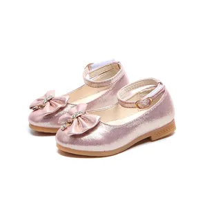 Scarpe da principessa Mary Jane rosa glitterate per bambine con fiocco e strass