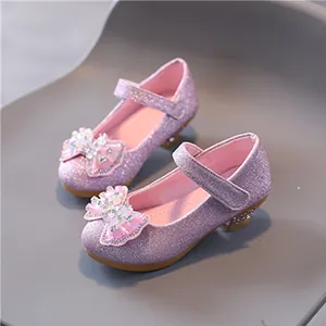 Scarpe da principessa rosa con paillettes per bambine con fiocco e strass