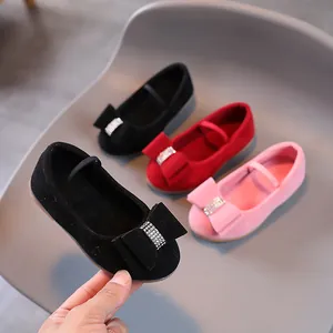 Chaussures Mary Jane Princesse pour Filles Avec Nœud Strass Chaussures Plates en Tissu Givré Sangle Élastique Couleur Unie