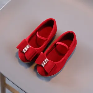 Chaussures Mary Jane rouges pour filles avec grand nœud en strass et bride élastique