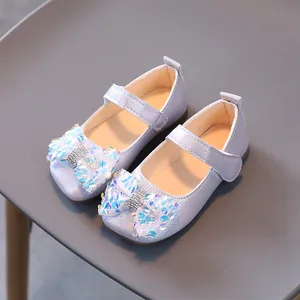 Chaussures de princesse Mary Jane violettes pour filles avec nœud en paillettes