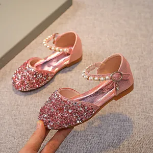 Rosa Pailletten Mädchen Mary Jane Prinzessin Schuhe mit eleganter Perlenverzierung