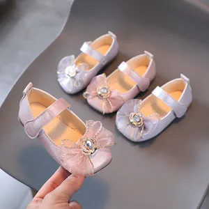 Mädchen Prinzessin Schuhe Netzschleife Krone Strass Mary Jane Flache Schuhe Weiche Sohle Rutschfest Kleinkind Baby Party Hochzeit Schuhe