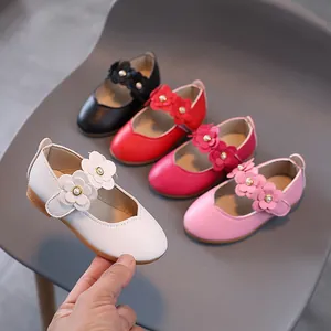 Mädchen Mary Jane Prinzessin Schuhe Blumen Künstliche Perle Weiche Sohle PU Leder Flats Rutschfeste Abendschuhe Für Hochzeit Party Schule Kinder