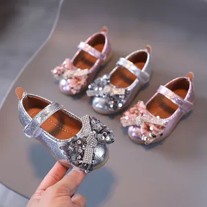 Chaussures Mary Jane Princesse Brillantes pour Filles Avec Grand Nœud en Paillettes Strass Semelle Souple Ballerines à Paillettes