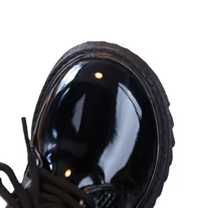 British style boys black patent leather shoes with thick sole and lace-up design