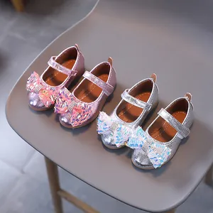 Scarpe da principessa per bambina con glitter, fiocco di paillettes e chiusura a strappo