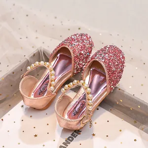 Détails des chaussures de princesse rose pour filles avec strass brillants et perles