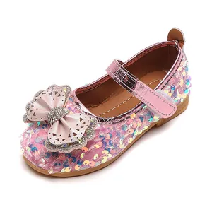 Rosa Mary Jane Schuhe für Mädchen mit glitzernden Pailletten und Strass-Schleife