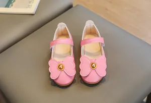 Pink princess flat shoes with bow knot detail and Velcro strap for little girls