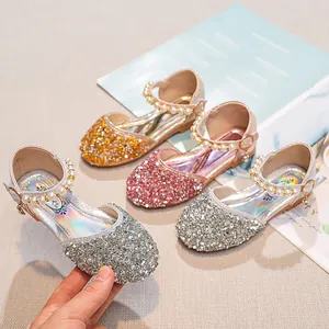 Chaussures de Princesse pour Filles Ballerines Mary Jane Scintillantes à Paillettes et Strass avec Bride en Künstliche Perles pour Mariage Fête