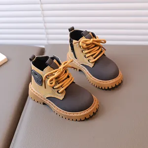 Classic British style children's yellow boots with contrasting colors and anti-slip soles