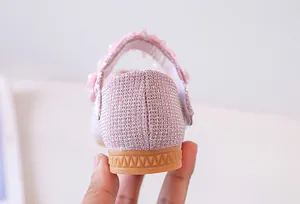 Detailed macro view of pink sequin girl's princess shoe with rubber anti-slip sole