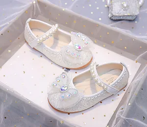 Détails de chaussures Mary Jane pailletées pour filles avec nœud et perles blanches