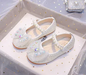 Détails de chaussures Mary Jane pailletées pour filles avec nœud et bride perle