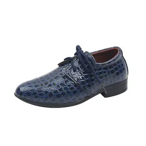 Chaussures bleues habillées pour garçons style anglais avec motif crocodile et lacets