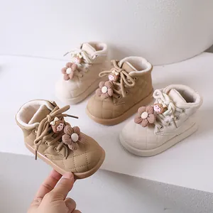 Orecchini Ragazze Carino Trapuntato Stivali Corti Autunno Inverno Pile Foderato Caldi Martin Stivali Per Bambini Scarpe In Pelle Sintetica Con Decorazioni Floreali