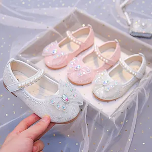 Chaussures Mary Jane Princesse Fille Avec Nœud Papillon Strass Bride Künstliche Perles Paillettes Mariage Fête Soirée