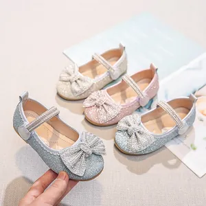 Ragazze Orecchini Principessa Mary Jane Glitter Fiocco Strass Perla Artificial Suola Morbida Per Matrimonio Festa Scarpe Eleganti Bambini