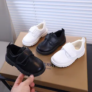 Chaussures en Cuir PU Style Britannique pour Garçons Doublure Chaude Chaussures d'École Formelle Spectacle Enfants Noir Blanc