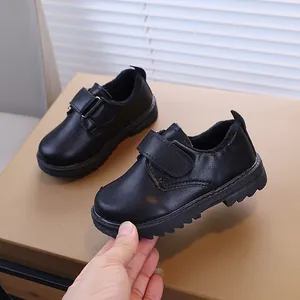 Chaussures habillées noires pour garçons avec doublure chaude et bande velcro hiver