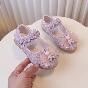 Chaussures Mary Jane fille violettes pailletées avec nœud, lapin et perles