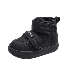 Bottes de neige noires imperméables pour enfants avec doublure polaire et double velcro