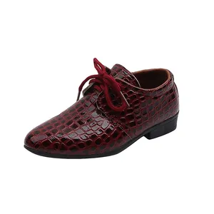 Polished dark red crocodile texture leather oxford shoes for boys formal dress occasions