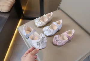 Zapatos Mary Jane con lentejuelas para niñas con grandes lazos de malla y cristales